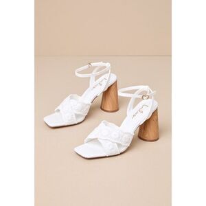 Lulus Chaya White Woven Ankle Strap High Heel Sandals - Size 7